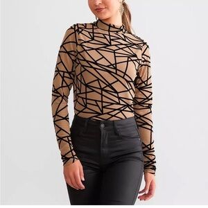 Tan and black flocked turtleneck